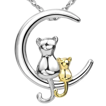 

XiaoJing 100% 925 Sterling Silver Cat kitty Baby Moon Chain Pendant Necklace Fashion Jewelry For mother day free shipping 2020