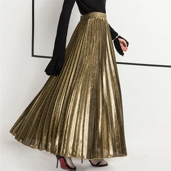 

Pleated Skirts Womens Long High Waist Skirt Streetwear Ladies Korean A Line Boho Beach Skirts Gold Pleated Skirts Sparkly 2020