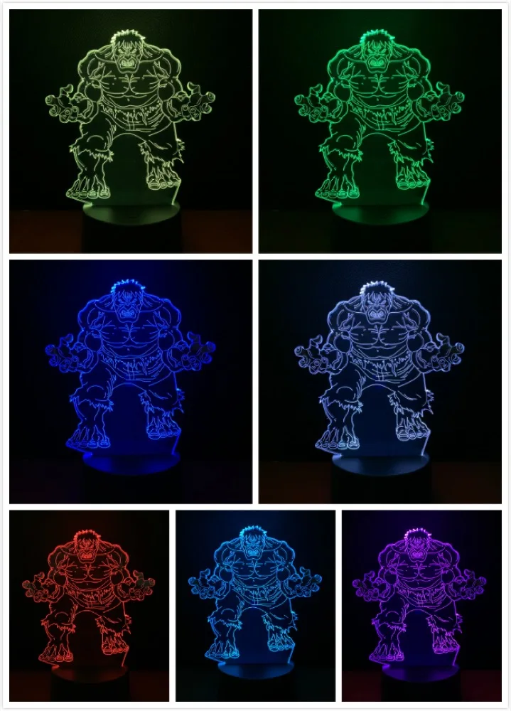 Children's 3D LED Night Light The Hulk Marvel Comics Superhero Bedroom Decor Nightlight Kids Boy Birthday Gift 3d Desk Lamp Hulk