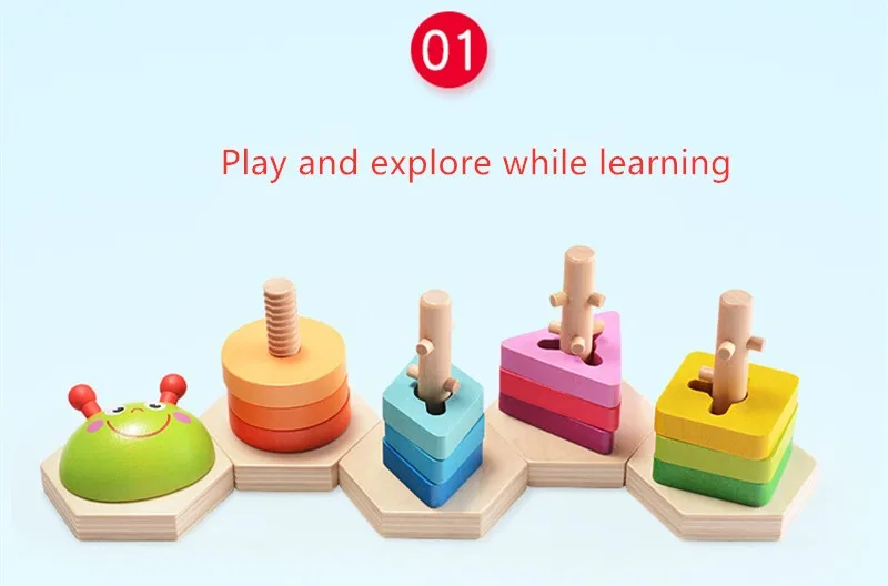 Caterpillar Puzzle Geometric Shape With 5 Columns Building Educational Toy For Baby