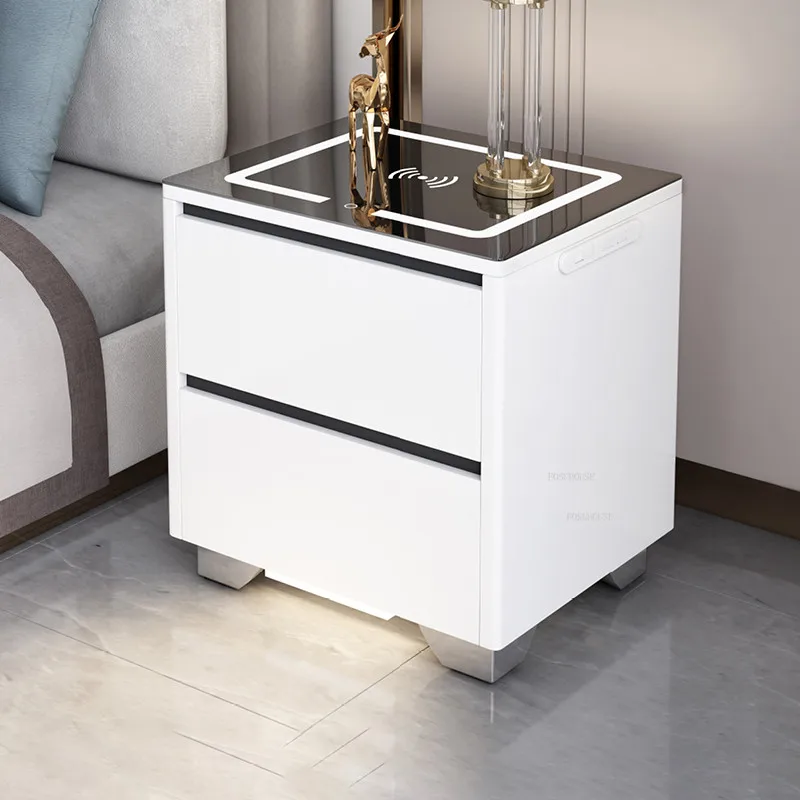 Smart Vanity Bedside Table Nordic Bedroom Furniture Home Nightstand Wireless Charging USB Storage Cabinet Modern Bedside Cabinet