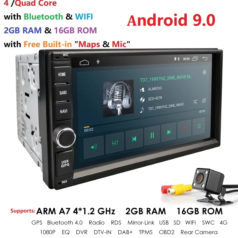 Best 7 Inch 2 DIN Universal Car MP5 player Android 9.0 Auto Radio Touch screen GPS Stereo Audio Support DAB DVR OBD2  BT Rear camera 3