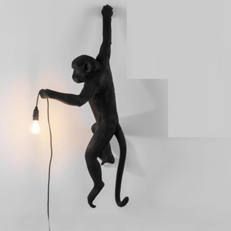 Лампа в форме обезьяны, смолы, черный, белый, золотой, правая левая сторона, обезьяна, настенный светильник для спальни, ретро бра, настенные светильники, близнецы, настенный светильник - Цвет абажура: Black right wall