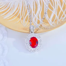 

Elegant Temperament Oval Pendant Necklace Inlay Red Crystal AAA Zircon Exquisite Geometry Jewelry For Women Wedding Banquet Gift