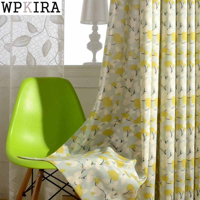 

Lemon Yellow Curtain Cotton ins style Modern Curtains For Living room / Study Room Yellow Leaves Window Sheers 409&30