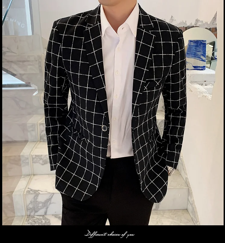 Autumn Winter Men Dress Suit High Quality Slim Fit Men Blazer Jacket Size S M L XL XXL XXXL Business Lattice Blazers Men Jackets