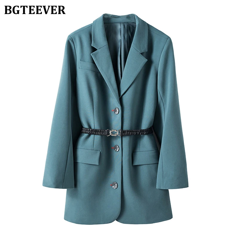 

BGTEEVER Elegant Loose Women Blazer Sashes Single-breasted Female Suit Jacket 2020 Spring Notched Collar Outerwear Blaser femme