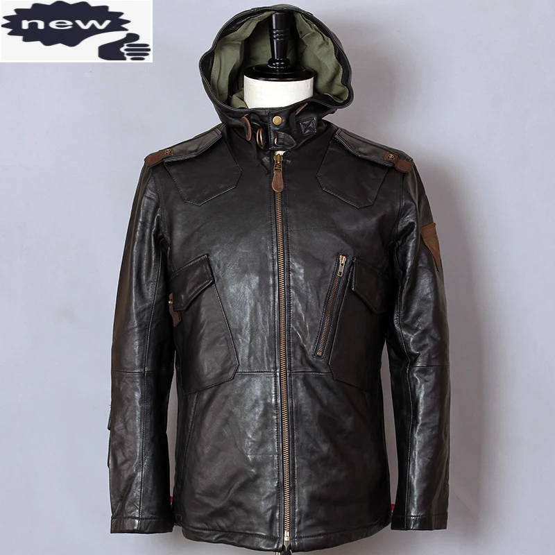 Achteruit geweer Gooi Avirex Fly Fashion Hooded Genuine Leather Men Black Sheepskin Flight Pilot  Jacket Windbreaker Slim Casual Coat - Genuine Leather - AliExpress