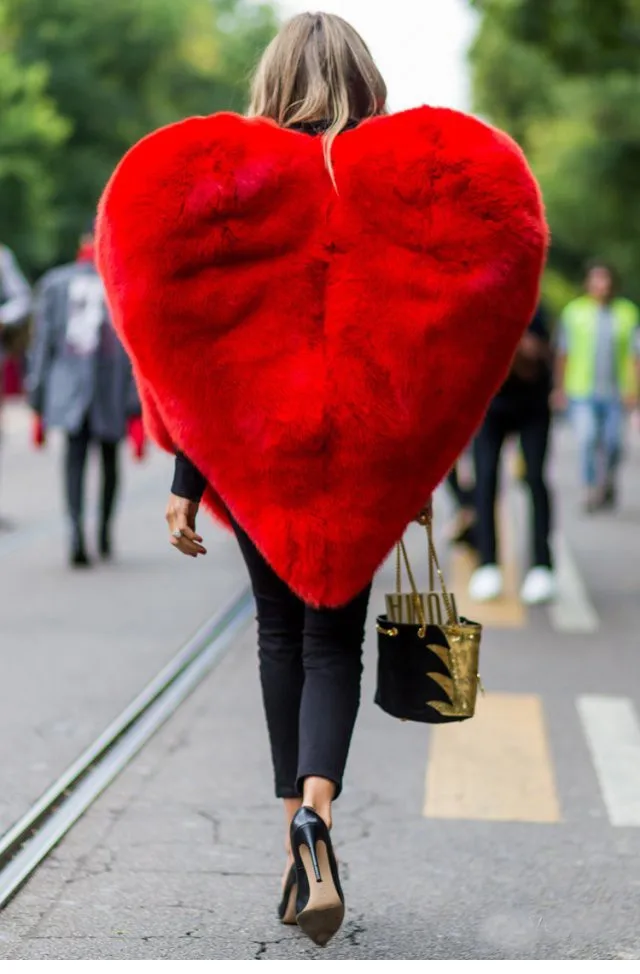 Yeinchy women fashion jacket ladies faux fur Autumn And Winter big red heart style coat FM6291