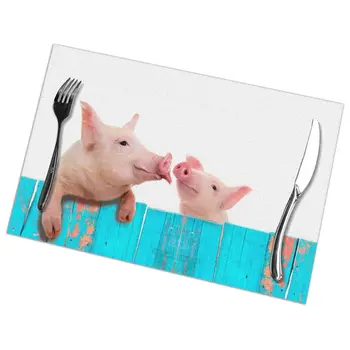 

Set of 6 Funny Pig Hanging On A Fence Placemats for Dining Table Place Mat in Kitchen Accessories Cup Wine Mat