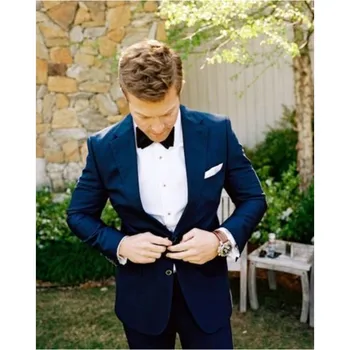 

Custom Made Notch Lapel Two Buttons Bule Blazer Custome Homme Fashion Men Suits Formal Office BusinessTerno(Jacket+Pant)