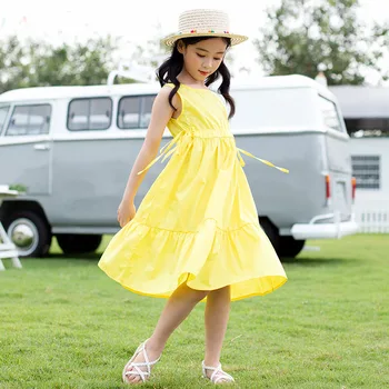 

YourSeason New 2020 Summer Girls Loose Ruffles Cute Dress Sleeveless Bow Brief Baby Kids Casual Cotton Ribbons A Line Sundress