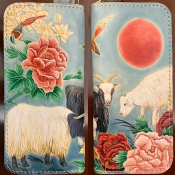 

Handmade Women "The spring comes in full form" Wallets Bag Purses Lady Clutch Vegetable Tanned Leather Long Lucky Wallet