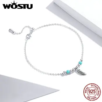 

Wostu Silver Chain Bracelet Bohemia Style Feather Silver Chain Bracelet for Women 925 Sterling Silver Jewelry Boho Style FIB181