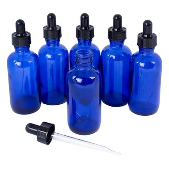 

2 Oz Blue Glass Bottles with Glass Eye Dropper Dispenser for Essential Oils, Colognes and Perfumes, Chemistry Lab Chemicals (6 P