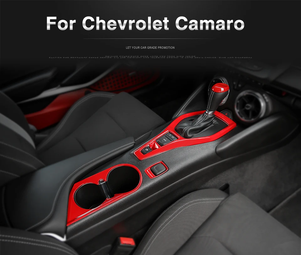 1 SHINEKA Interior Mouldings Set For Chevrolet Camaro 2017+ Gear Panel Cigar Lighter Front Cup Holder Sticker for Camaro 2017+