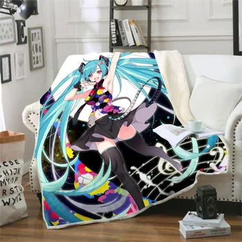 

Hatsune Miku 3D Printed Sherpa Blanket Couch Quilt Cover Travel Bedding Outlet Velvet Plush Throw Fleece Blanket Bedspread 15