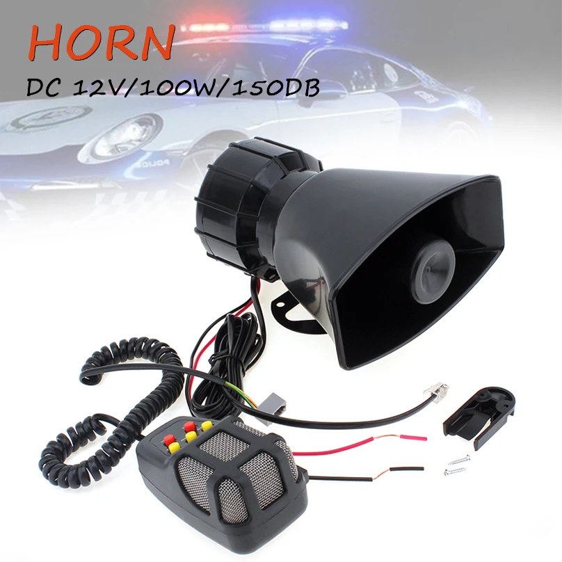 

DC 12V 100W Motorcycle Car Auto Vehicle Truck 5 Sound Tone Loud Horn Siren Police Firemen Ambulance Warning Alarm Loudspeaker