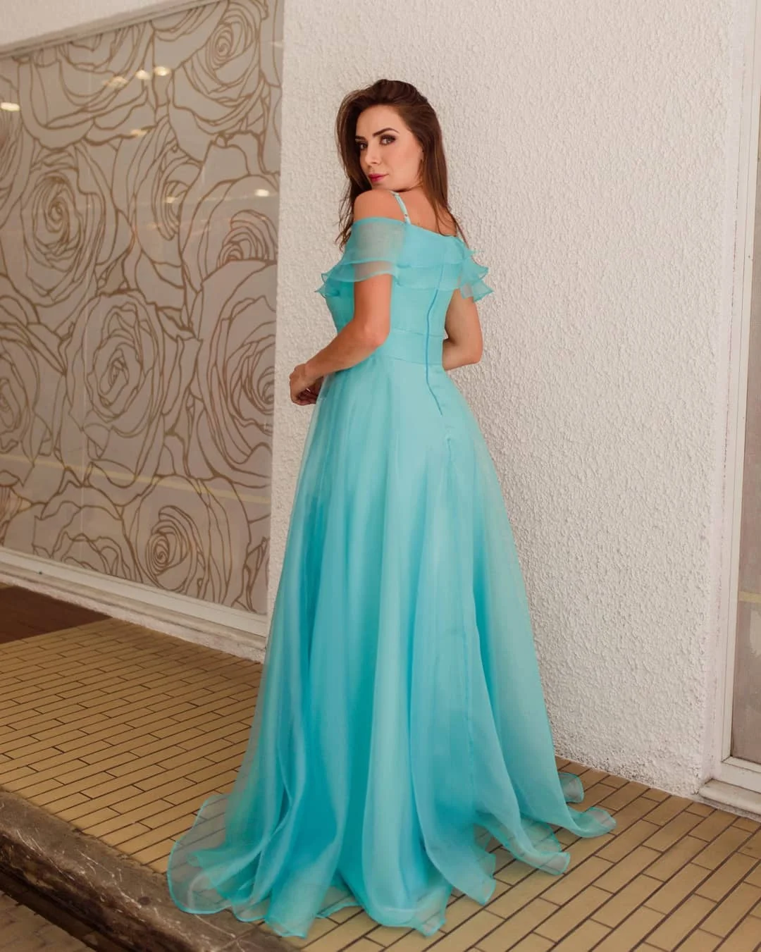 HONGFUYU A-line Long Prom Dresses Women's Chiffon Party Dresses Simple Evening Gowns Spaghetti Straps Floor Length Formal Prom