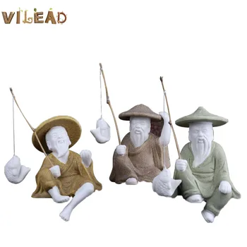

VILEAD 13.5cm Ceramics Old Fisherman Figurines Vintage Ornaments Aquarium Rockery Statue Art Sculpture Home Car Decoration
