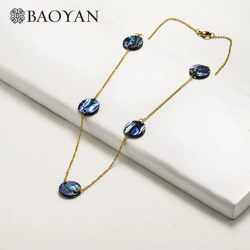Baoyan, простое ожерелье из нержавеющей стали, модное ожерелье с кулоном, ожерелье с раковиной, уникальное золотое покрытие, длинная цепочка, ожерелье для женщин