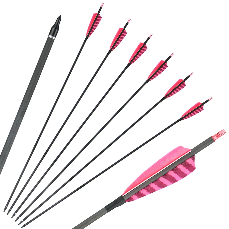 6 pieces pink black combination fletching pure carbon fiber arrow spine