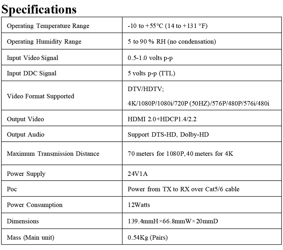 LINK-MI LM-EX53 40-70 м HDBaseT ультратонкий HDMI Набор насадок HDR, 4K@ 60 Гц 4:4:4, 3D HD удлинитель