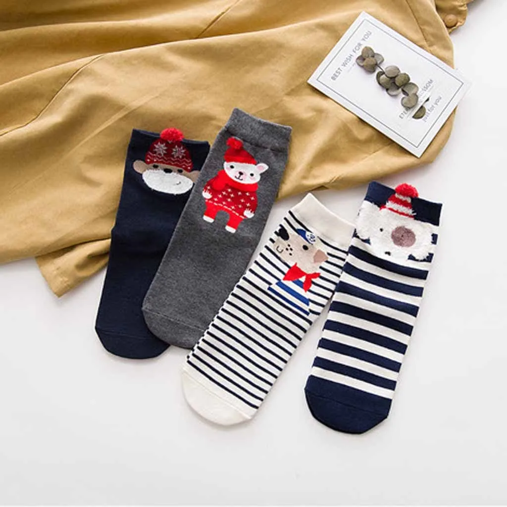 Зимний теплый набор Харадзюку, женские мягкие носки с принтом, женские хлопковые рождественские носки, милые носки 4 шт., повседневные носки, домашние носки-Тапочки