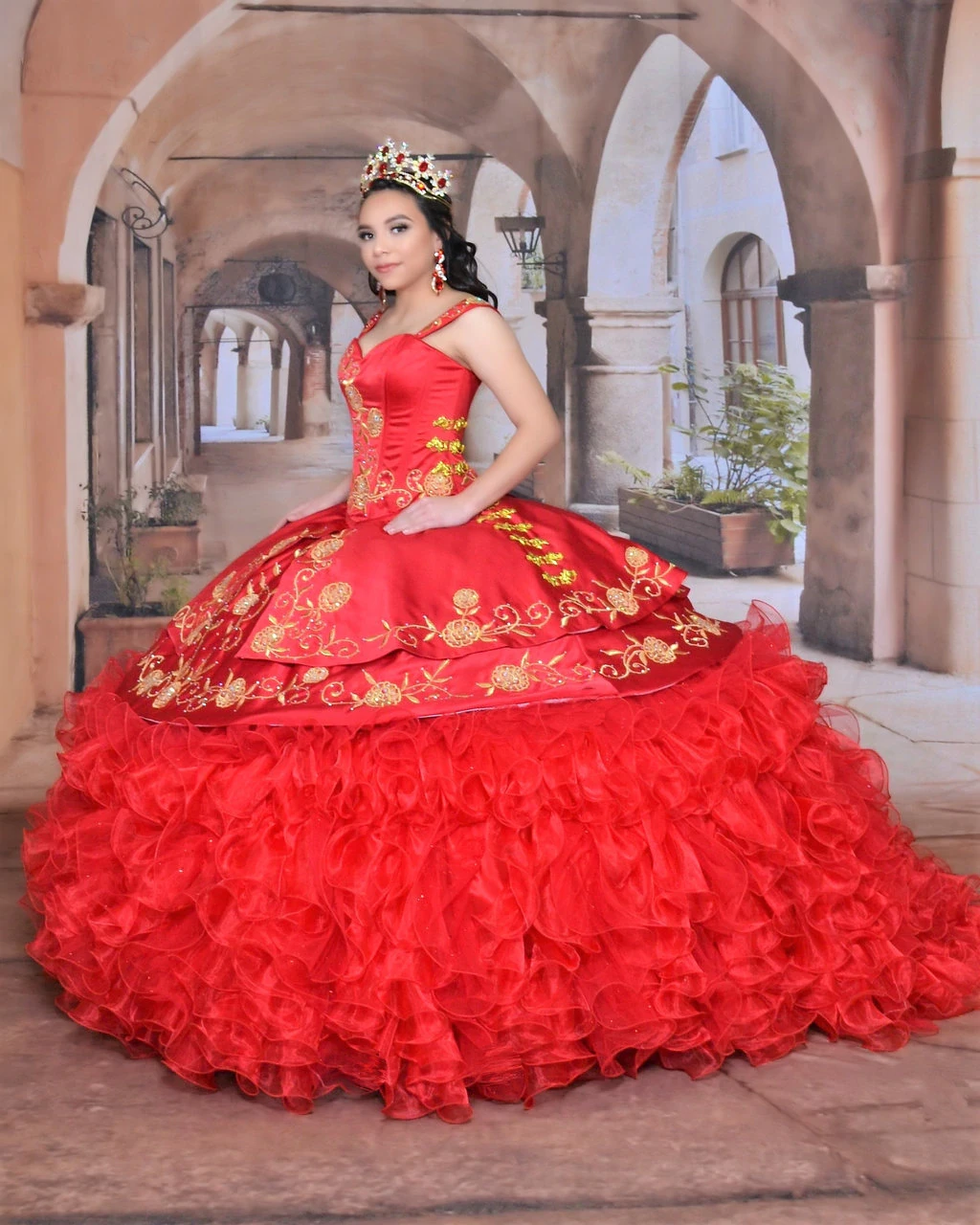 Red quinceanera dresses charro