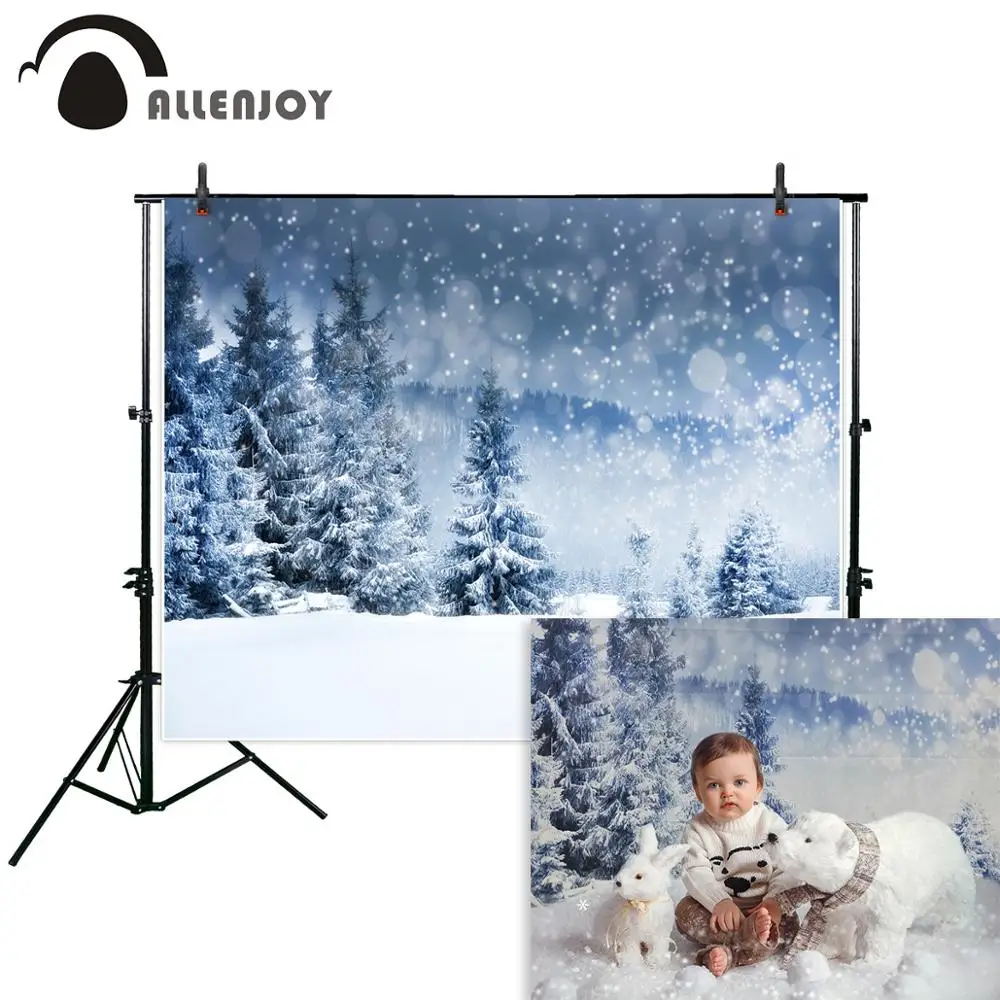 Allenjoy Рождество фон зима снег сосны год Природа лес боке фон фотосессия Фотофон украшения реквизит