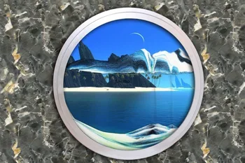 

Moon-colored silver beach round 3D art flow sand painting metal artware living room background wall home decoration painting