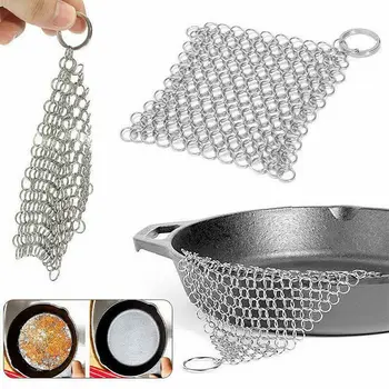 

Chain Mail Scrubber Kitchen Rust Pot Pans Cleaning Brush Chainmail Scrubber Cast Iron Cleaner Steel Scraper Brush Metal