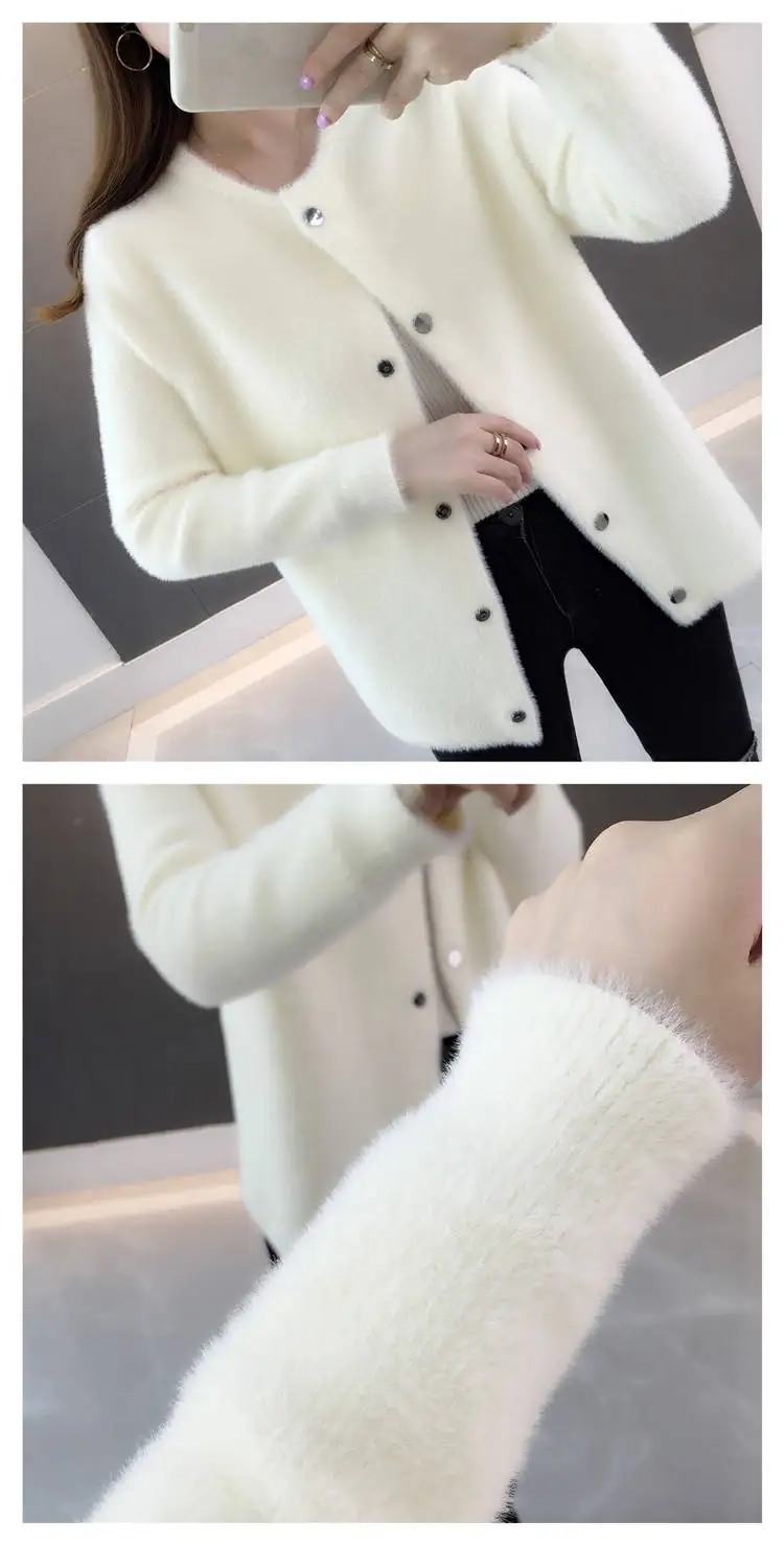 New Women Loose Velvet Long-sleeved Cardigan Mink Fur Autumn and Winter Sweater Coat