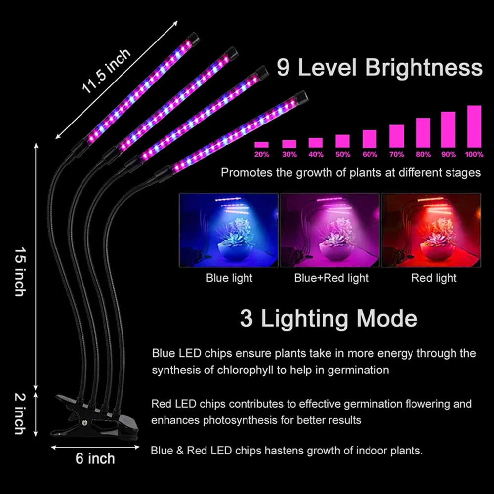 US $11.79 USB Timer LED Grow Light 10W 20W 30W 40W Desktop Clip Plant Full Spectrum Phyto Lamp For Vegetable Flower Seedling Fitolamp