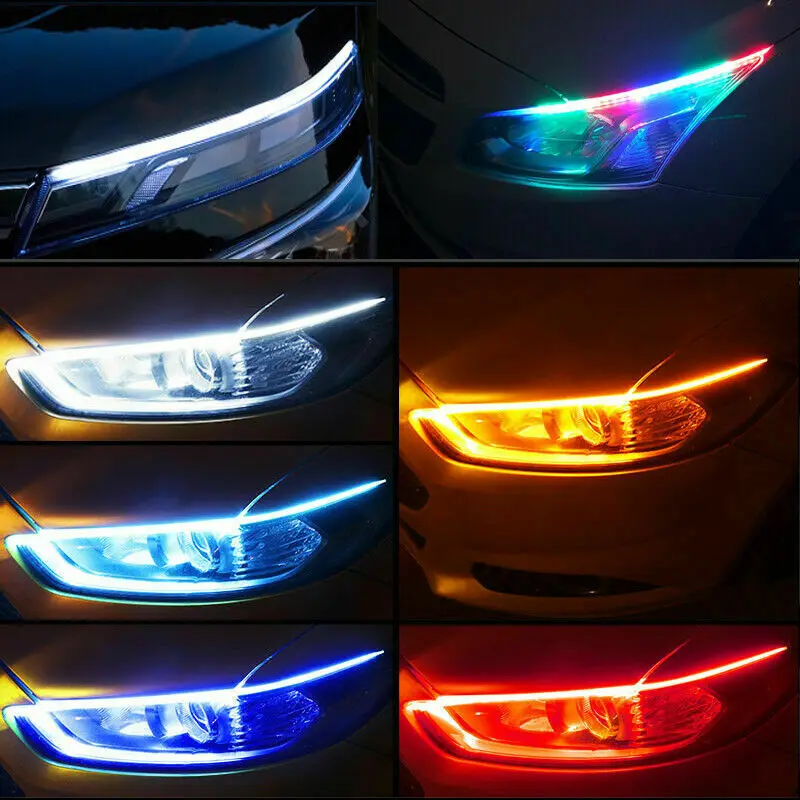 Krator 2 шт. тонкий RGB последовательный гибкий светодиодный DRL сигнал поворота полосы дистанционного управления Водонепроницаемый для фар