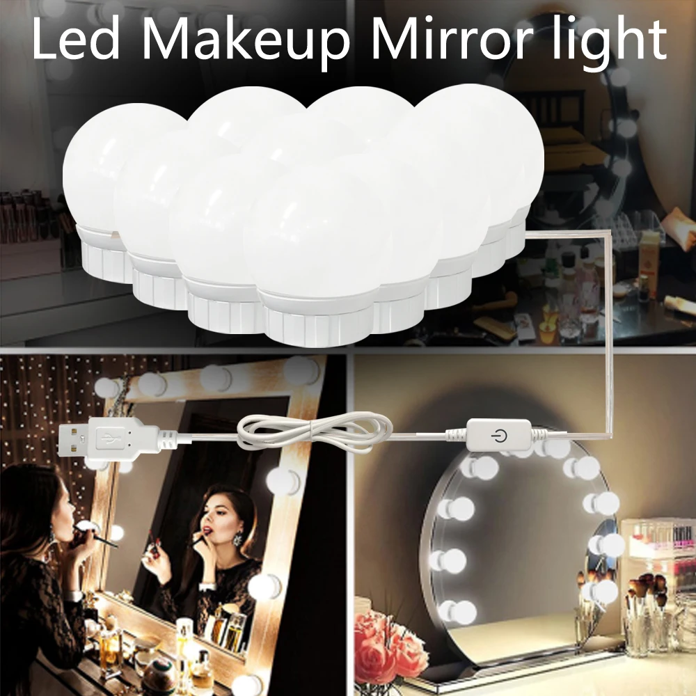  Hollywood Style Vanity Mirror Light Bulbs Kit USB Charging Table Desktop Cosmetic Light Dimmable Ad