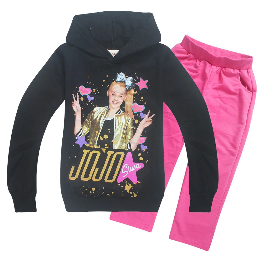 JOJO siwa/весенне-Осенняя детская хлопковая футболка с длинными рукавами и рисунком для девочек толстовка с капюшоном+ штаны, детский спортивный костюм, одежда