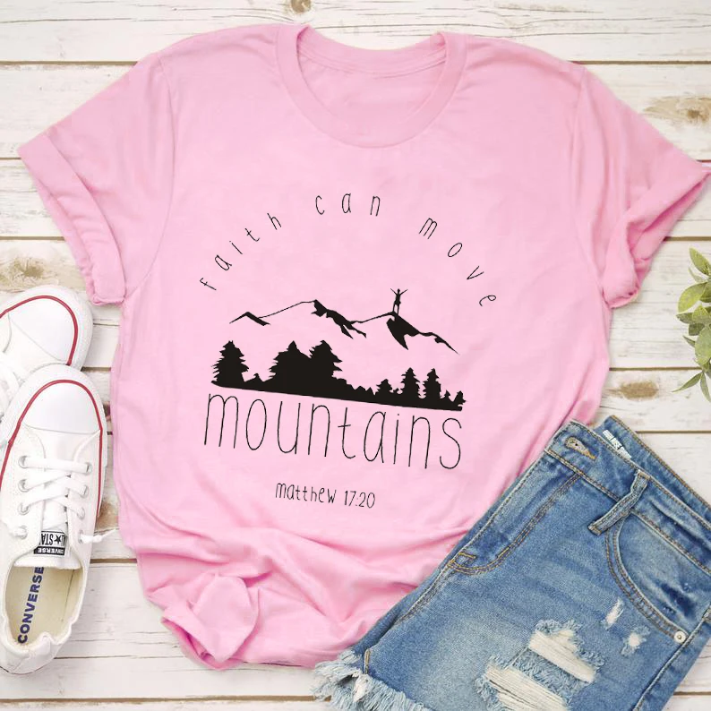 pink tee black text Футболка с надписью «Faith Can Move HORUS», Повседневная христианская футболка с надписью «Faith of fear», религиозная одежда с надписью «Bible Verse», топ, Camisetas - Цвет: pink tee black text