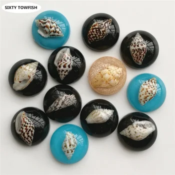 

100 pcs/lot shells Resin Beads Round 14mm 9 Colors Cabochon Domes Flat back beads DIY Jewelry Finding Pendant Settings E2033