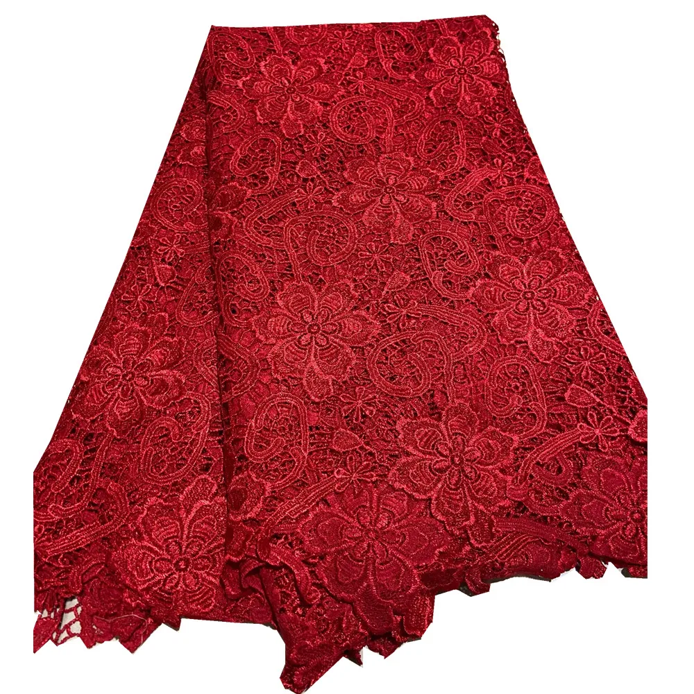 

New Style Red Nigerian Lace Fabric 2021 High Quality Lace Water Soluble Embroidered Fashion Soft Lace Fabric For Dress ru72-4