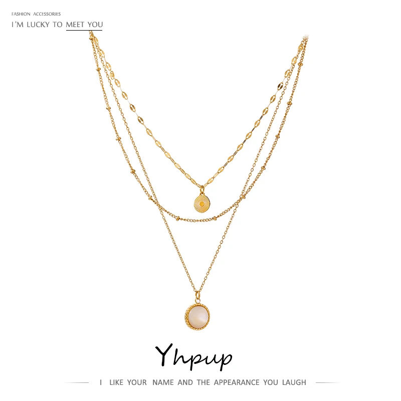 Yhpup Bohemian Round Pendant Stainless Steel Necklace Chain Exquisite Metal Texture Collar Women Necklace бижутерия Office Gift