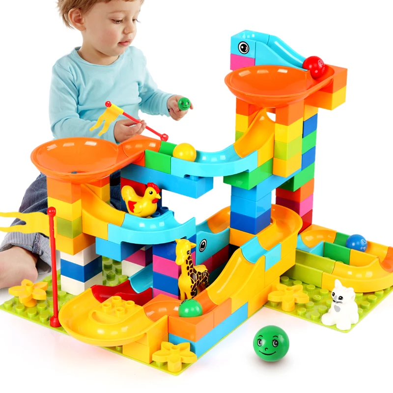 

100PCS Mable Race Run Building Blocks Compatible LegoINGlys Duploed Big Blocks DIY Funnel Slide Bricks Sets For Children Gifts