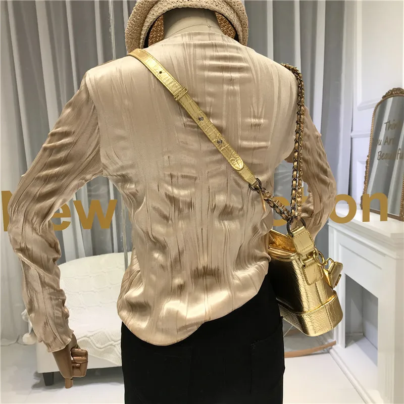 Gold Sexy& Club Women Tshirt O-Neck Solid Fashion T-shirts for Women Autumn Winter Tee Shirt Femme Korean Clothes