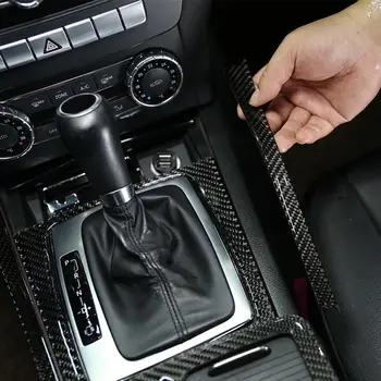 

2Pcs 3K Carbon Fiber Car Interior Trim Gear Side Stickers Decals Auto Accessory For Mercedes-Benz C-class W204