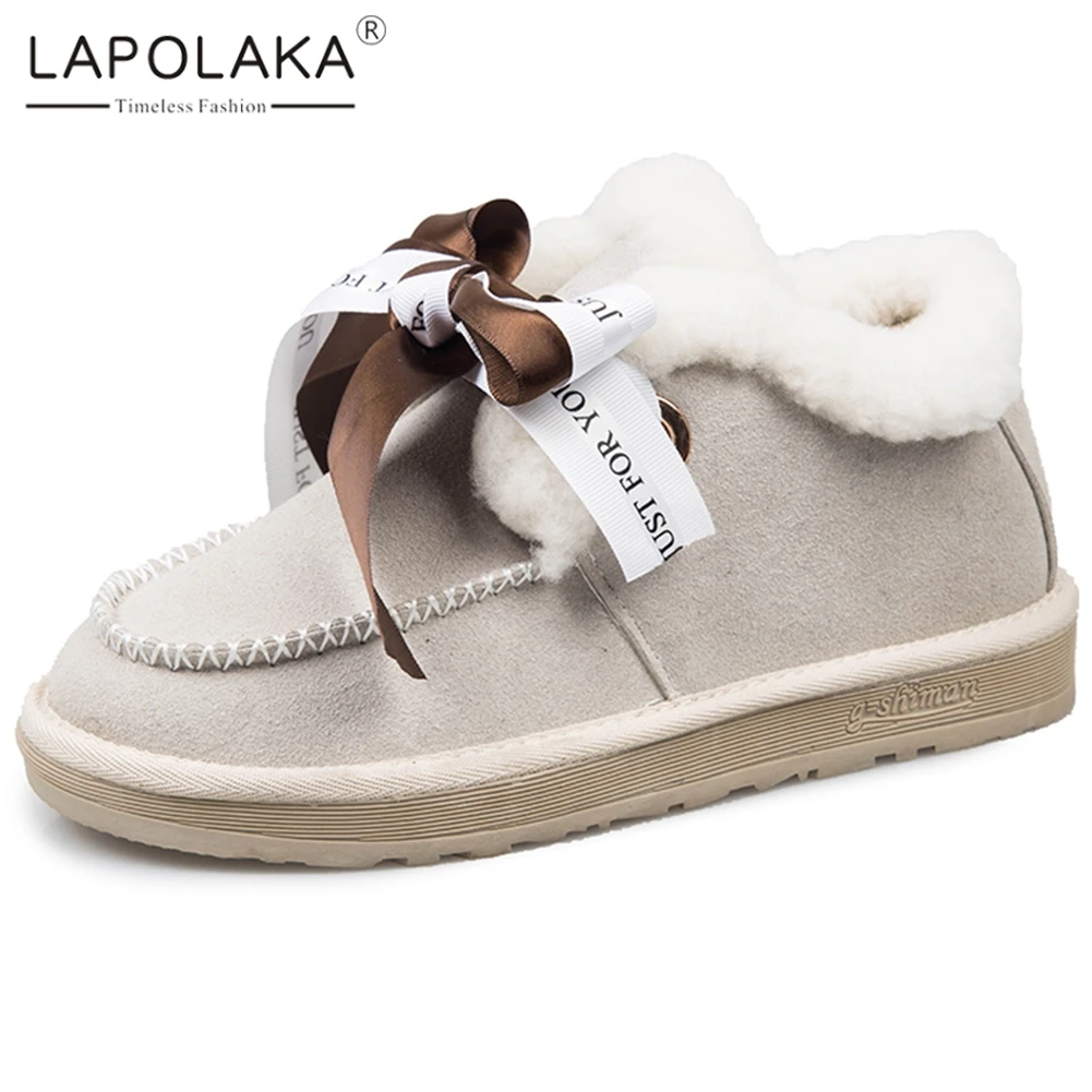 Lapolaka/ г. Новые Модные Дизайнерские теплые зимние ботинки на меху удобные женские туфли с милым бантиком-бабочкой женские ботинки