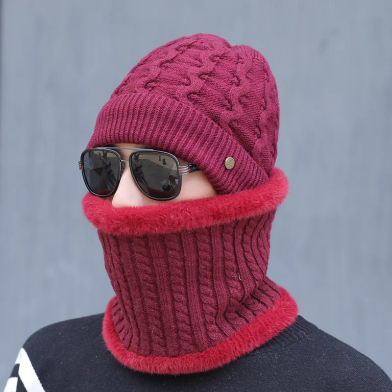 Зимняя мужская шапка, кепка, вязаный теплый шерстяной платок, толстый ветрозащитный комплект, Балаклава, многофункциональная шапка, шарф, набор для мужчин