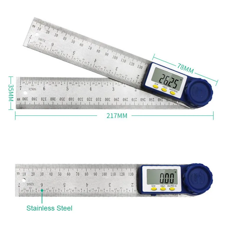 0-200mm 7 Inch Digital Angle Meter Protractor Ruler 2 in 1 Goniometer Level Electronic Angle Finder Angle Measuring Tool