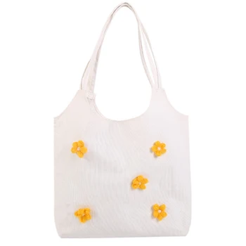 

Daisy Printing Shoulder Bag Soft Ladies Canvas Bags Large Capacity Women Shopper Handbags Work Travel Casual Tote