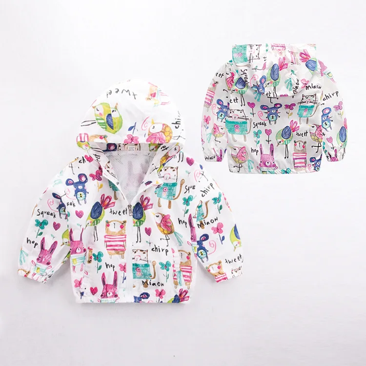 

2018 Autumn Childrenswear Infant Girls Graffiti Thin Coat Cardigan Baby Girls Hooded Tops Jacket Children