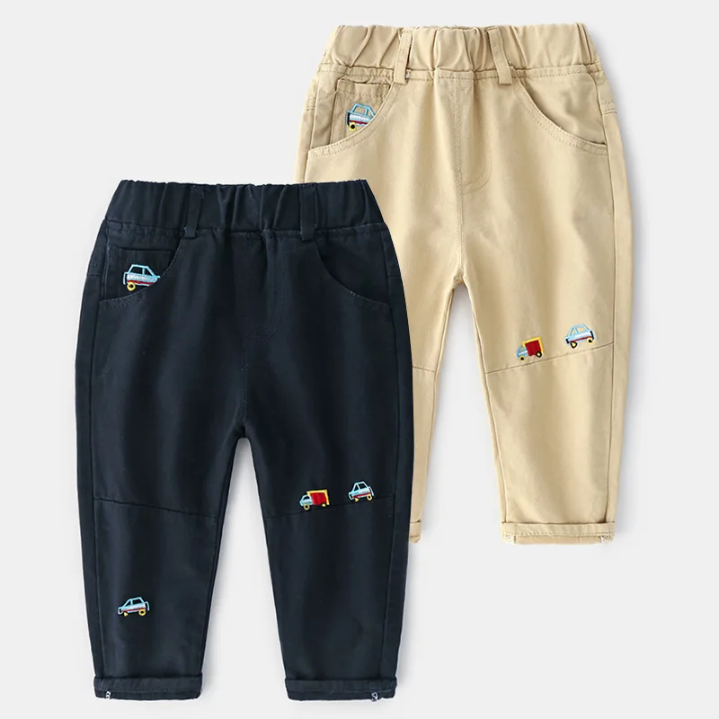 Стиль; сезон весна; Южная Корея; детская одежда для мальчиков; Детские повседневные брюки из чистого хлопка с вышивкой в виде машинки